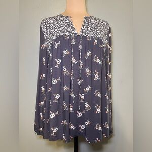 Matilda Jane Dream Chasers In the Breezeway Blouse Gray Floral Boho Top Shirt Sm